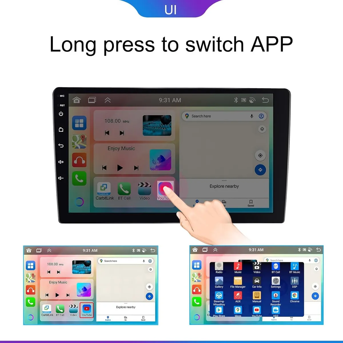 KUANGYE - Radio 9 Android Auto Apple Carplay Qled 4gb/64gb Inalámbrico