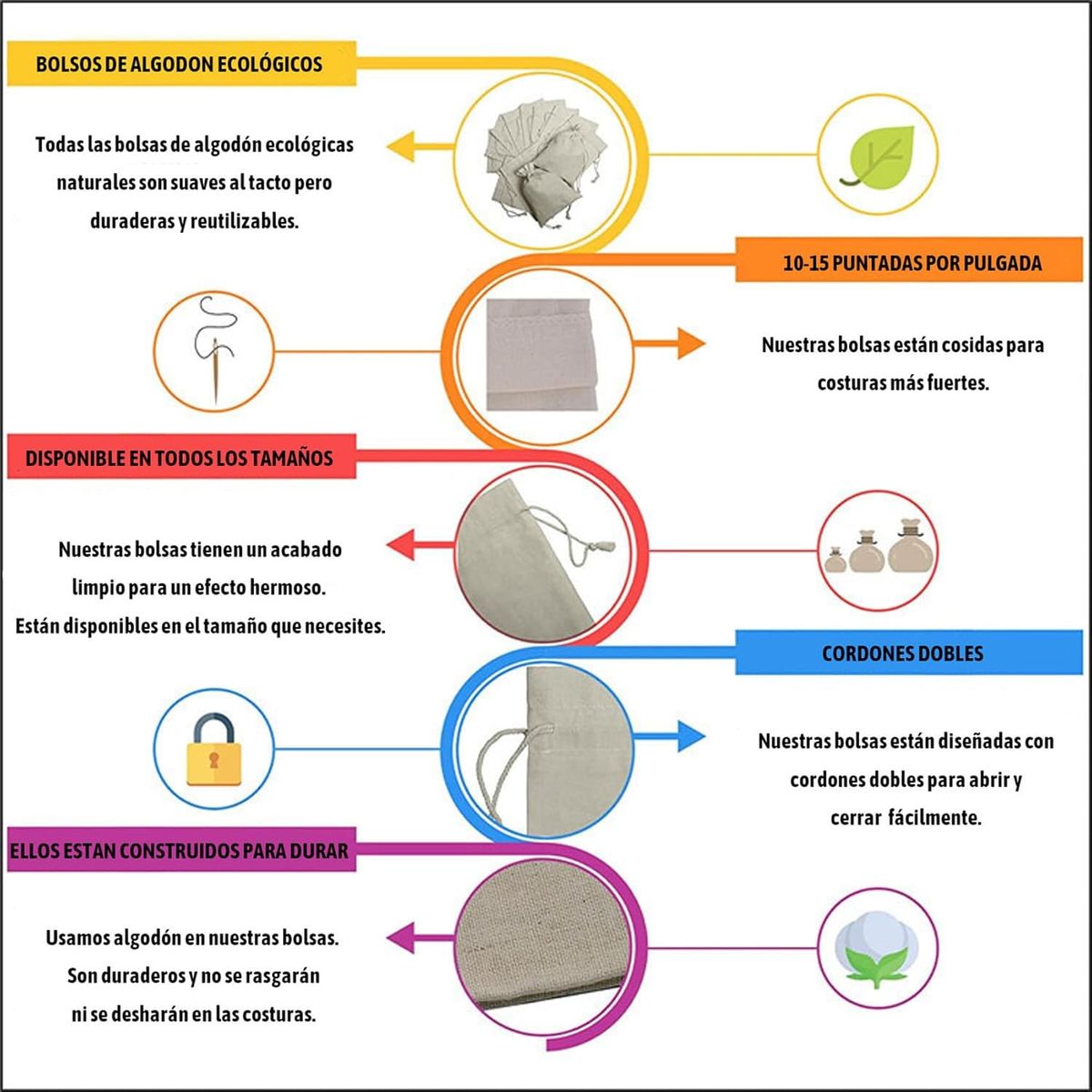 KUANGYE - Bolsa De Tela Crea Tipo Saquito 15x20 Cm Pack 10 Unidades