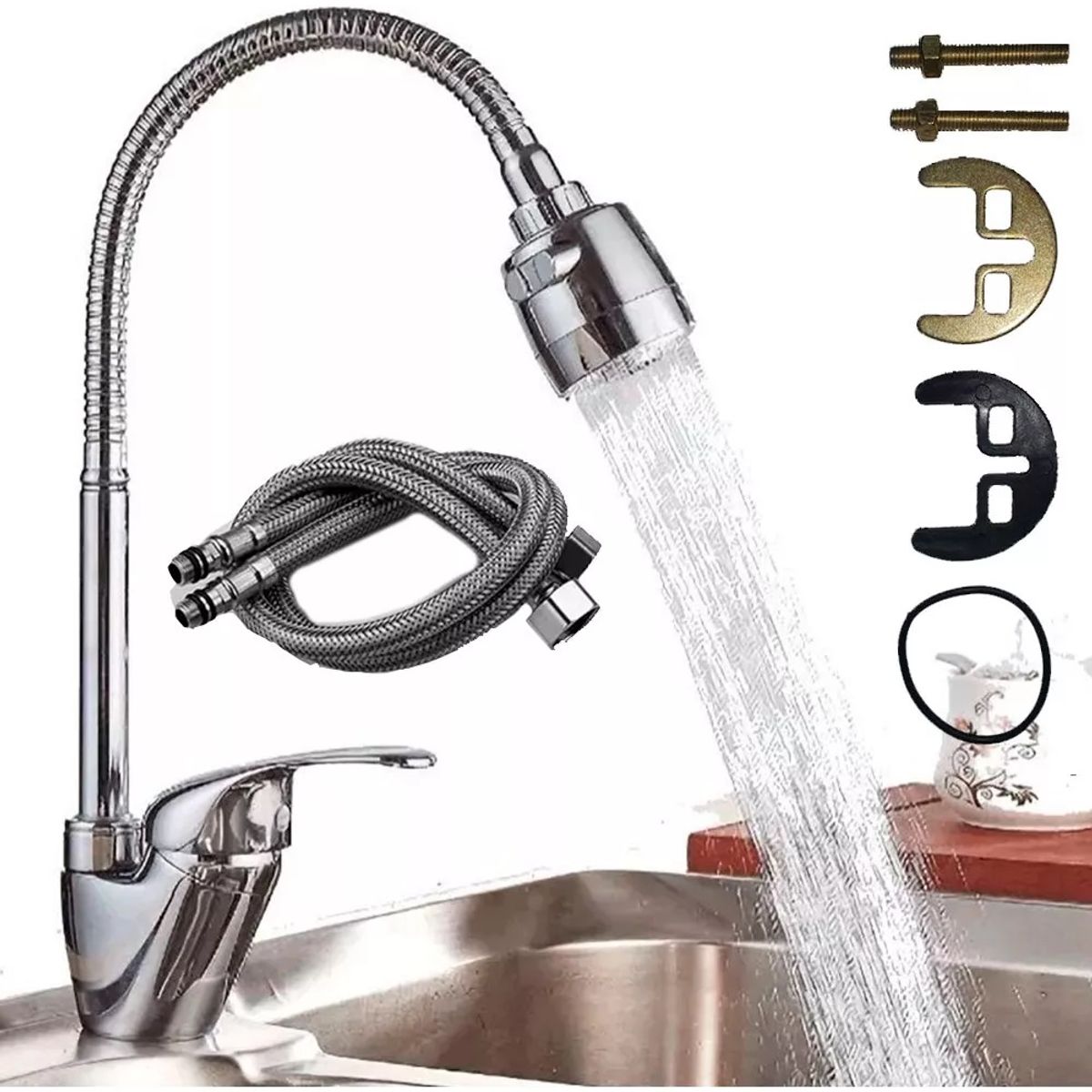 KUANGYE - Llave Monomando Lavaplatos Flexible Fría Y Caliente Manguera