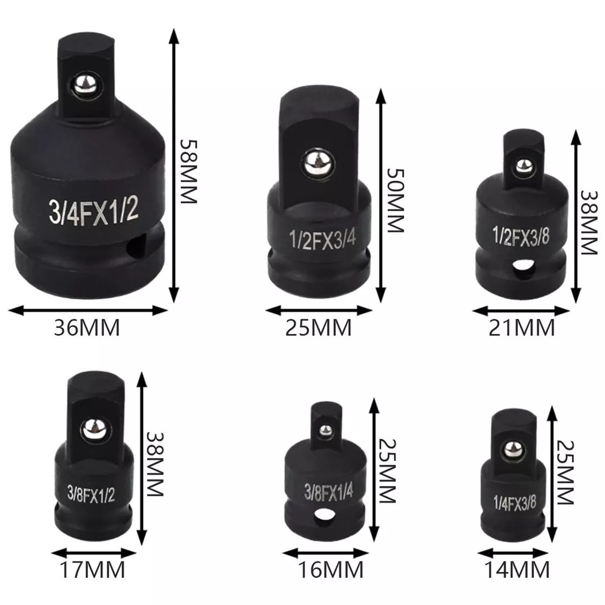 KUANGYE - 1/2, 1/4, 3/4,3/8 Pulgadas. Dados Impact Gun, Paquete De 6
