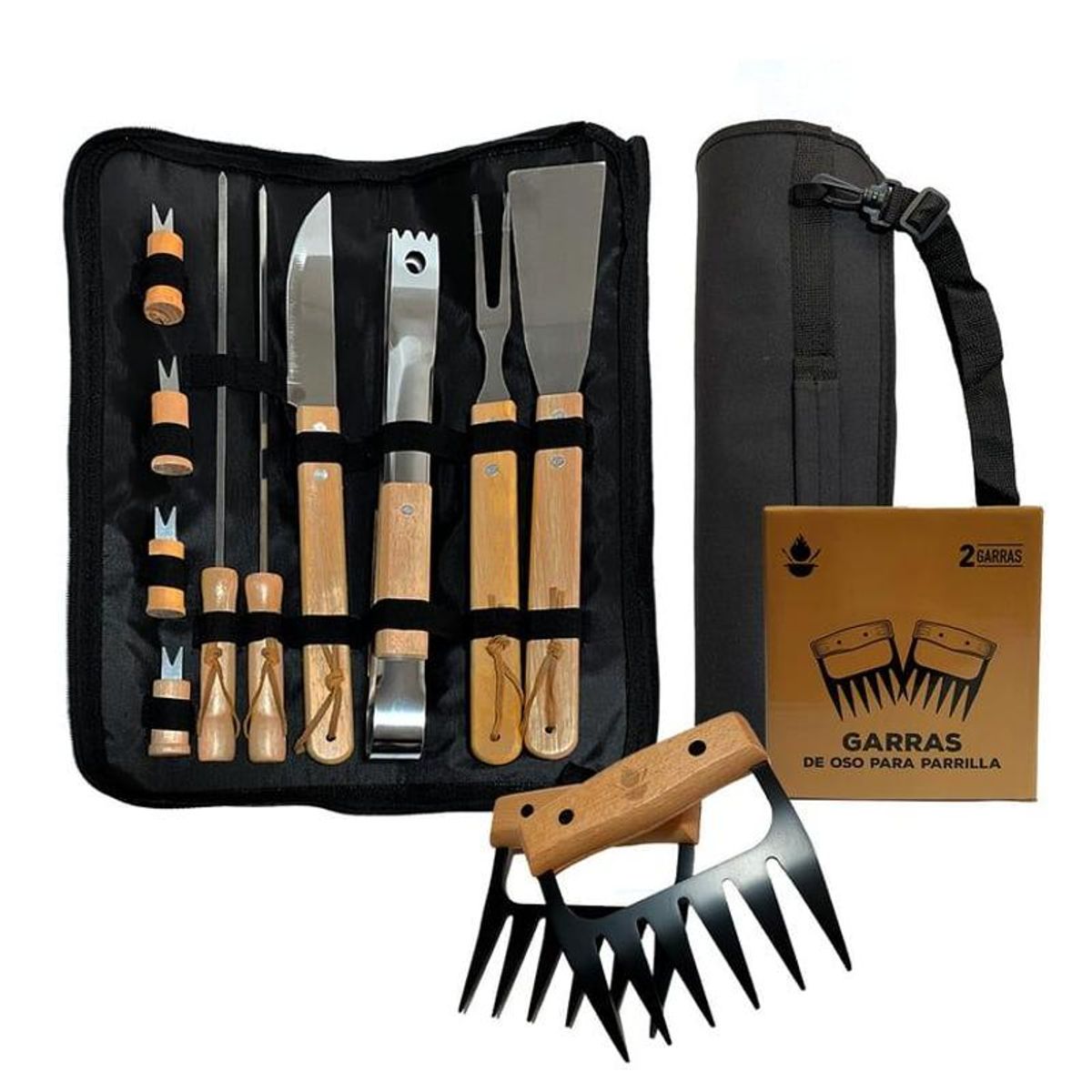 BITART - Pack Set Asado Parrilla 10 Uds con 2 Garras De Oso Inox