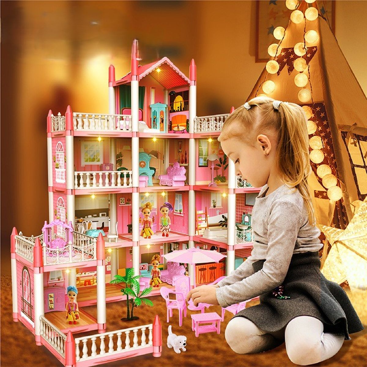 TATEE - Juguete Casa de muñecas 11 Dollhouse Muebles Castillo Diy