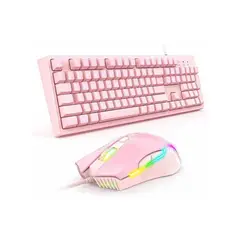 ONIKUMA - Kit Gamer Rosa Teclado Membrana G25 Y Mouse Cw905