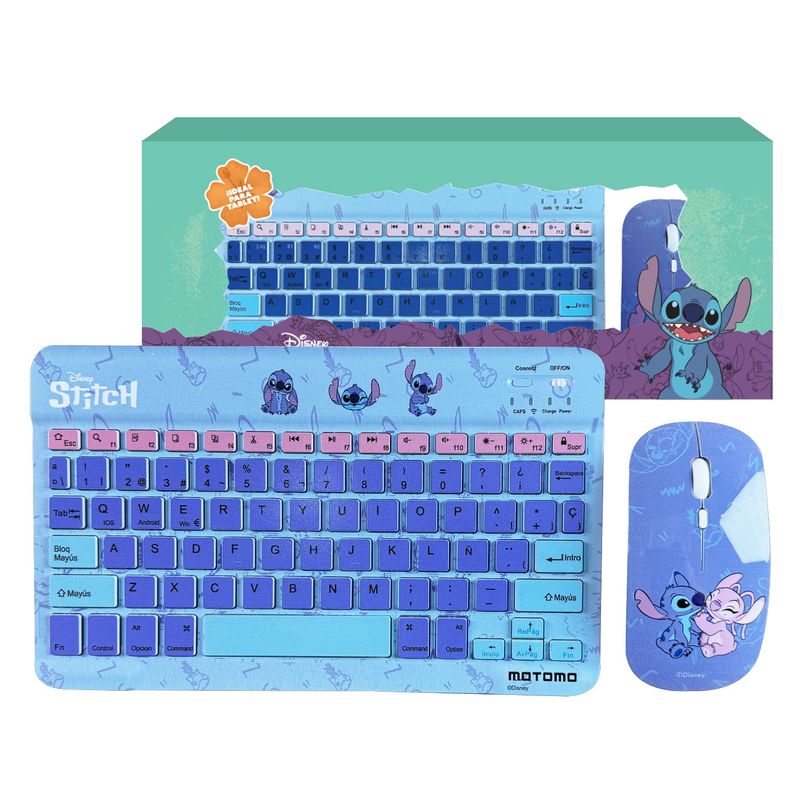 MOTOMO - Kit Teclado y Mouse Inalámbrico Motomo Lilo & Stitch Color Celeste