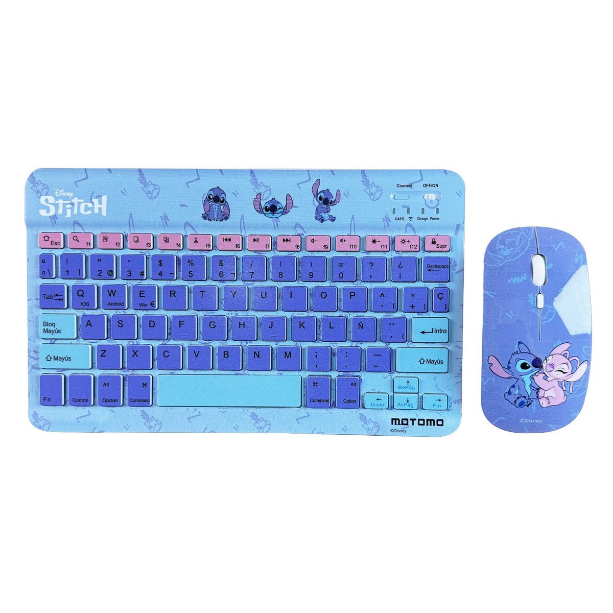 MOTOMO - Kit Teclado y Mouse Inalámbrico Motomo Lilo & Stitch Color Celeste