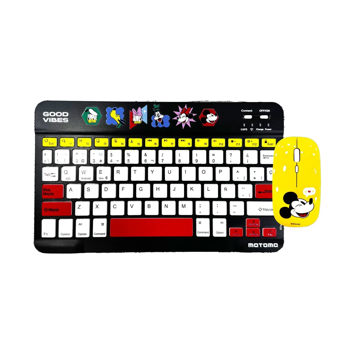 MOTOMO - Kit Teclado y Mouse Inalámbrico Motomo Mickey Good Vibes Bluetooth