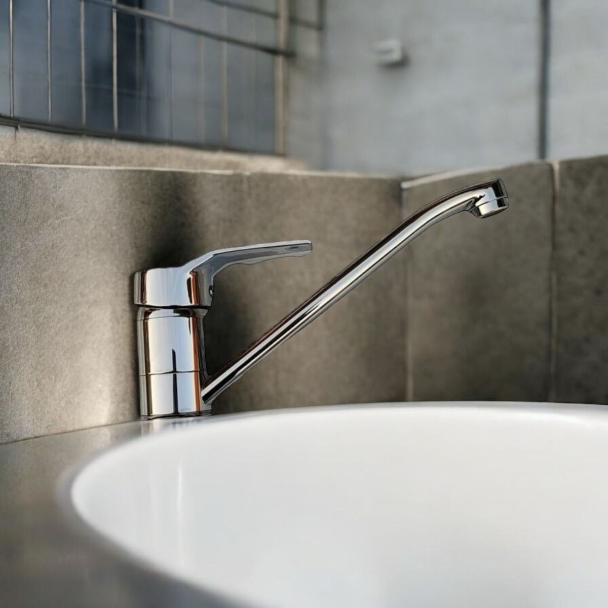 ALDAY - Grifo Monomando Cuello Largo  para Baño Ares  en Acero Inoxidable