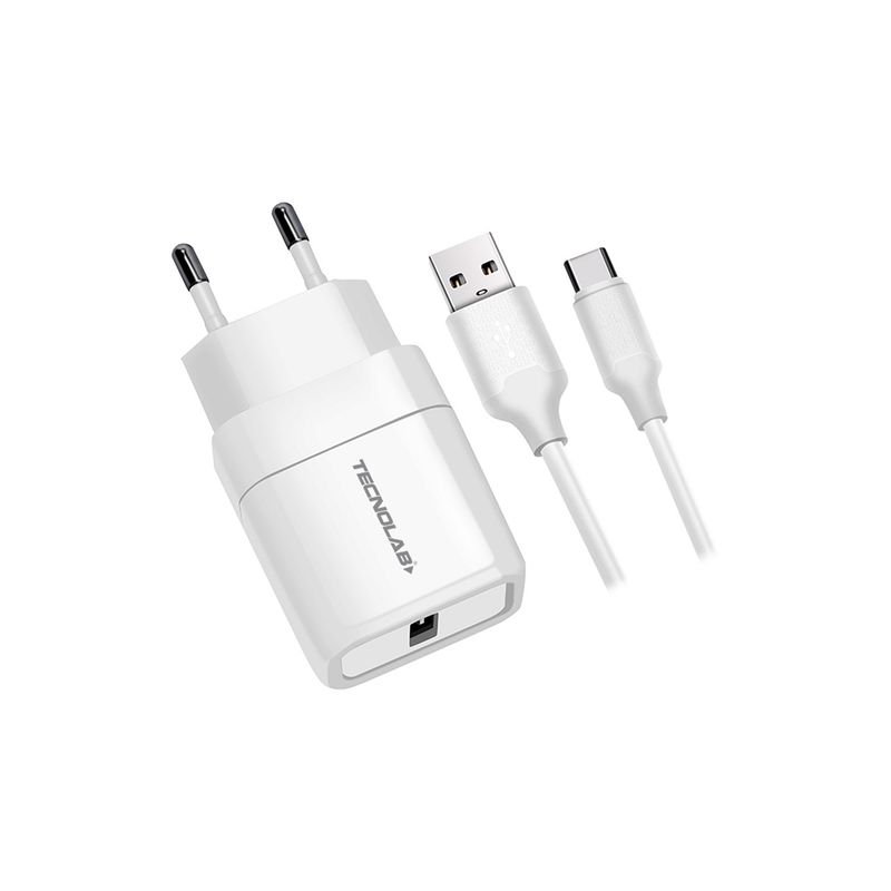 TECNOLAB - Cargador Celular 24A-1 Usb Con Cable Type C - White
