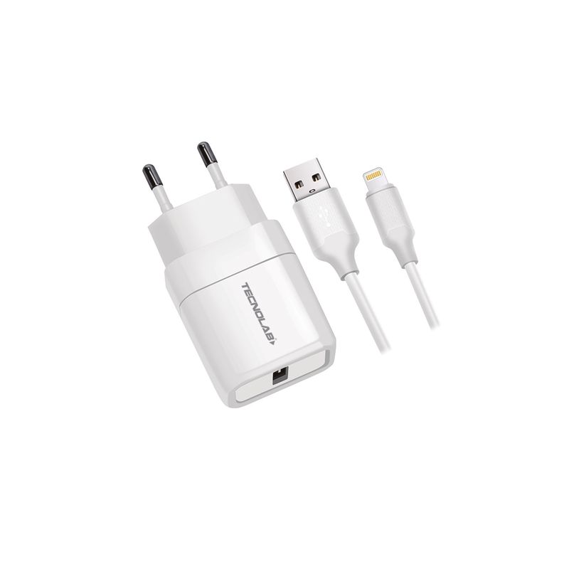 TECNOLAB - Cargador Celular 24A-1 Usb Con Cable Lighting - White