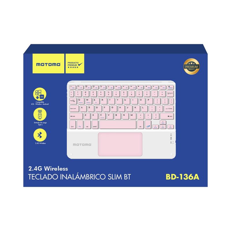 MOTOMO - Teclado Inalámbrico Motomo BD-136A Bluetooth Color Rosa