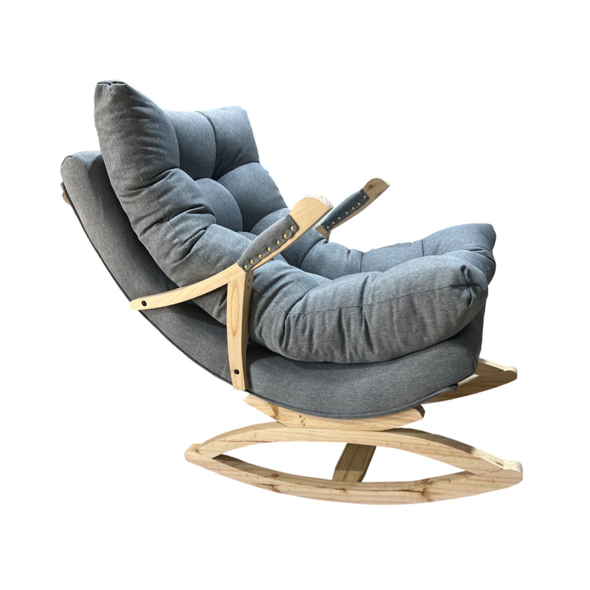 MUEBLES NEW - SILLA MECEDORA COQUETTE CON APOYA BRAZO GRIS LINO.