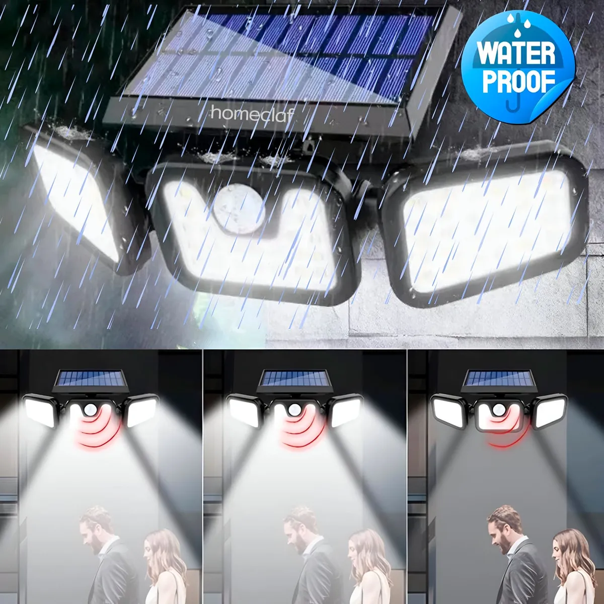 HOMECLAF - Foco Led Solar Exterior Sensor Movimiento 3p 18w Homeclaf…