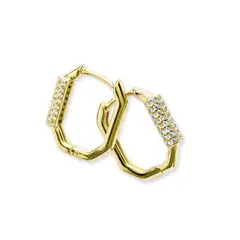 ANDREA COGGIOLA JOYAS - Aros Argolla Hexágono Circón Enchapado Oro 18K