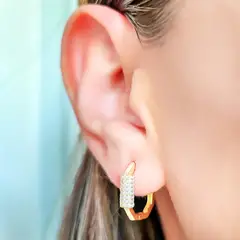 COGGIOLA - Aros Argolla Hexágono Circón Enchapado Oro 18K