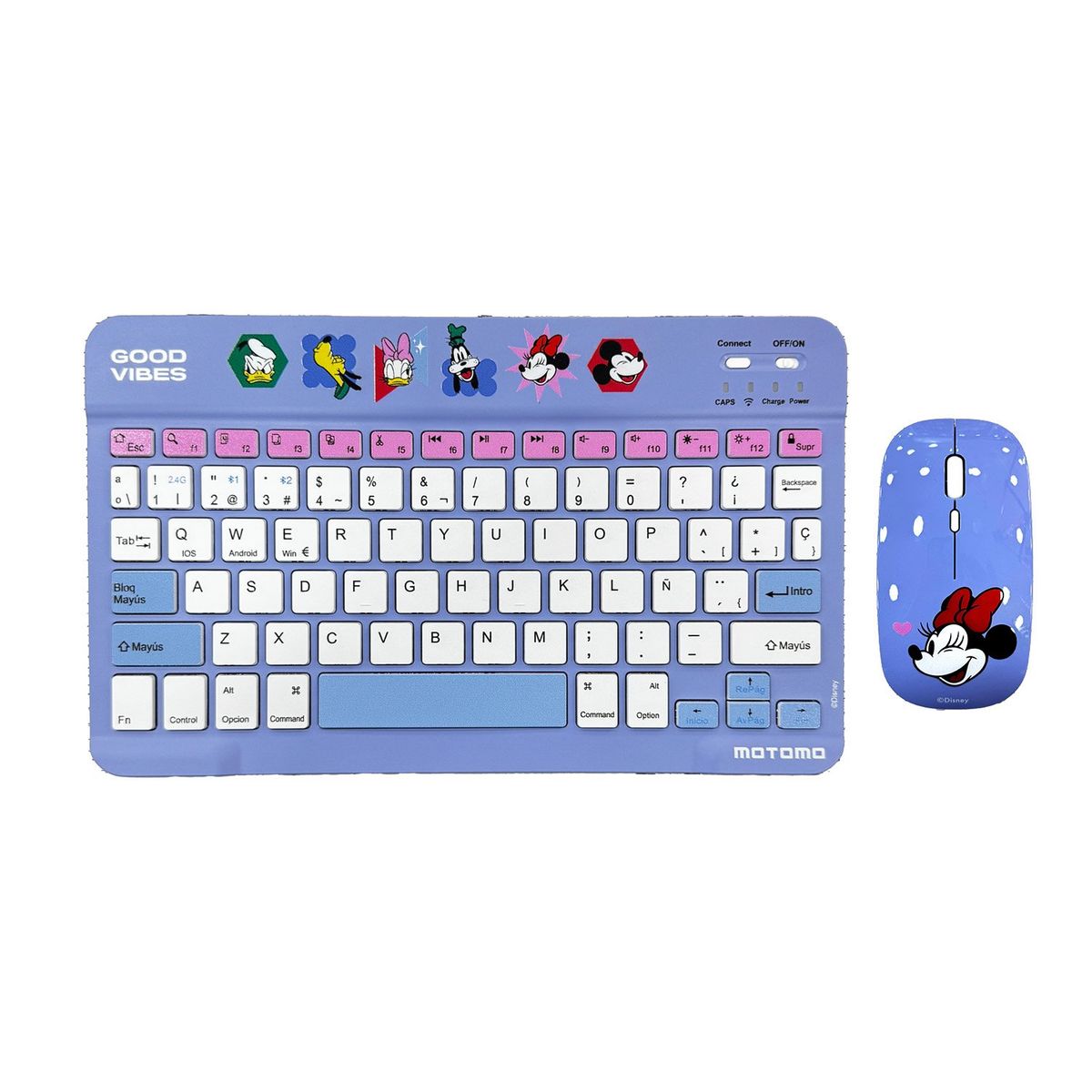 MOTOMO - Kit Teclado y Mouse Inalámbrico Motomo Minnie Good Vibes Bluetooth Color Morado