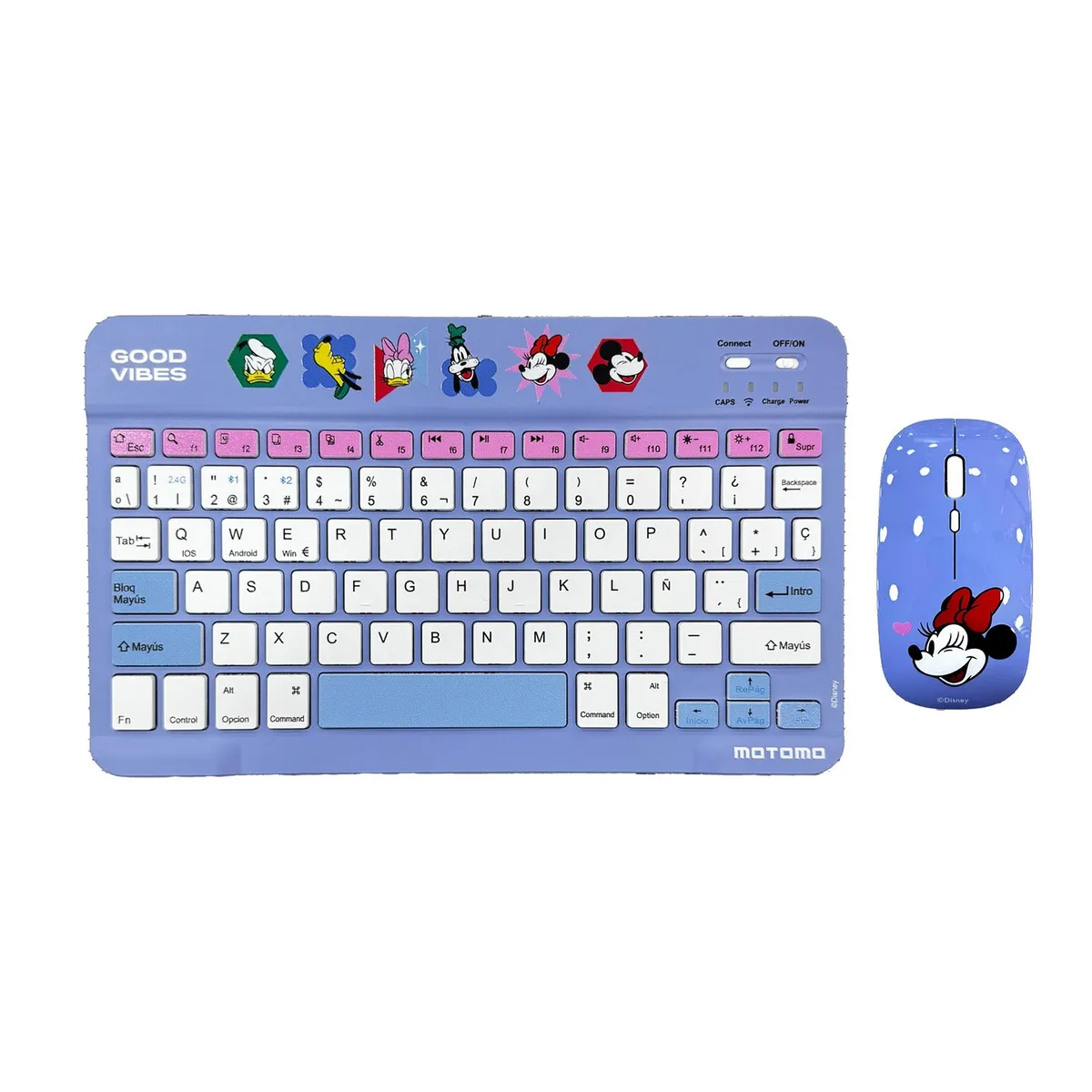 MOTOMO - Kit Teclado y Mouse Inalámbrico Motomo Minnie Good Vibes Bluetooth Color Morado