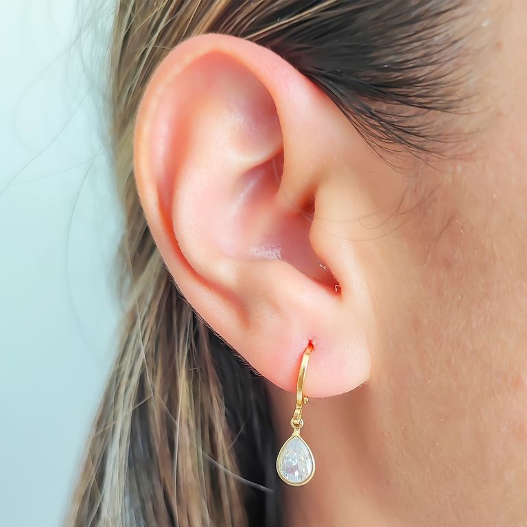 Aros Celia Argolla Gota Circon Enchapado Oro 18K Dorado TALLA UNICA