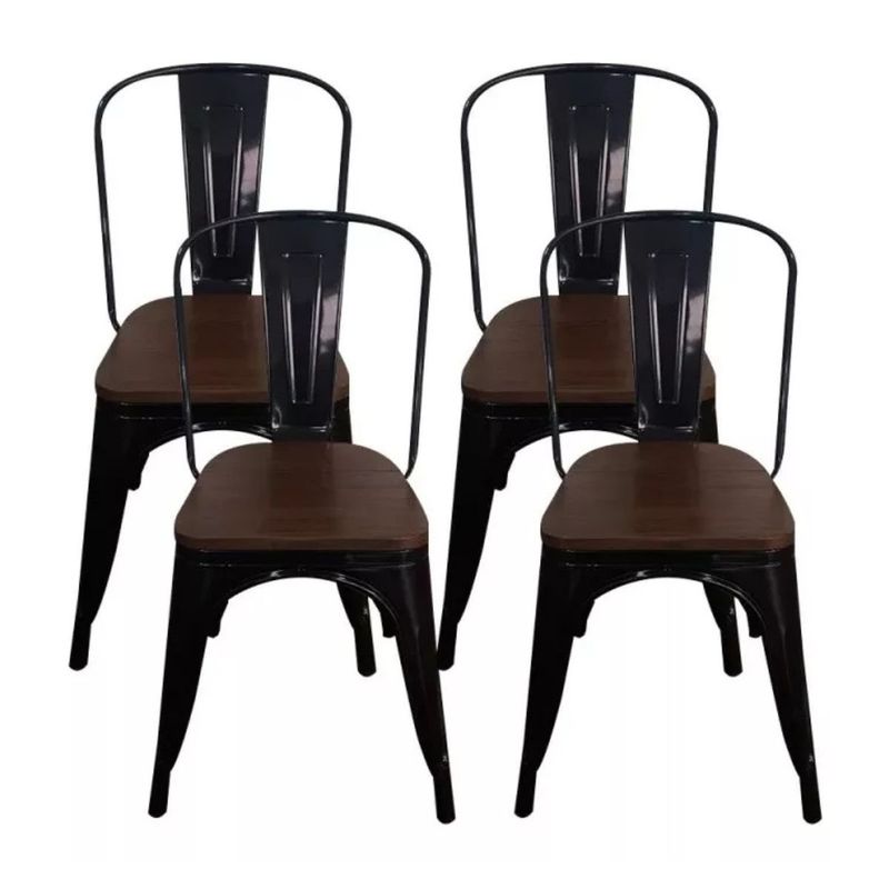 TODODESCUENTO - Pack 4 Sillas/ Tolix Base De Madera/ Negras/ Comedor/