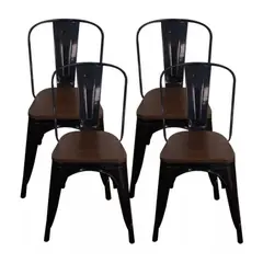 TODODESCUENTO - Pack 4 Sillas/ Tolix Base De Madera/ Negras/ Comedor/