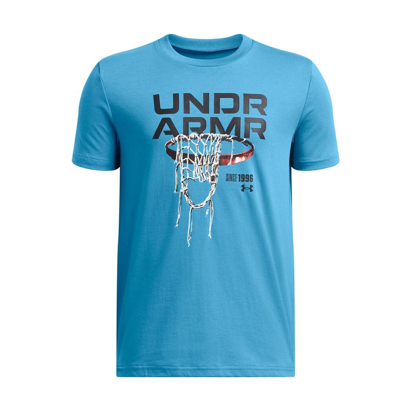 UNDER ARMOUR - Polera Manga Corta UA Hoops Net Niños Azul UNDER ARMOUR