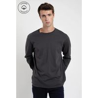 Polera manga larga hombre Back text grafito - Algodón orgánico