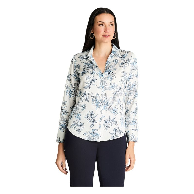 LORENZO DI PONTTI - Blusa Manga Larga Satin Camisera Blanco