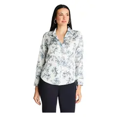 LORENZO DI PONTTI - Blusa Manga Larga Satin Camisera Blanco