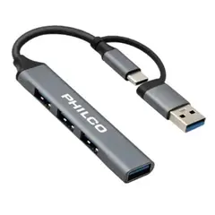 PHILCO - Hub Ultra Slim USB-C con Adaptador a USB 4 Puertos