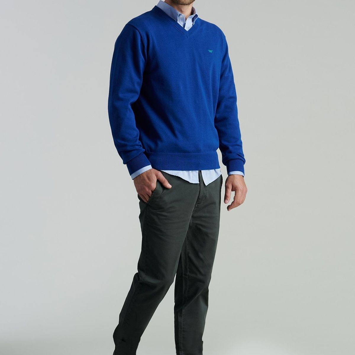 FEROUCH - Sweater V Neck Solido F Smart Casual Azul Ferouch