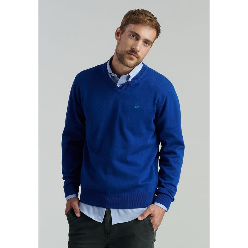FEROUCH - Sweater V Neck Solido F Smart Casual Azul Ferouch