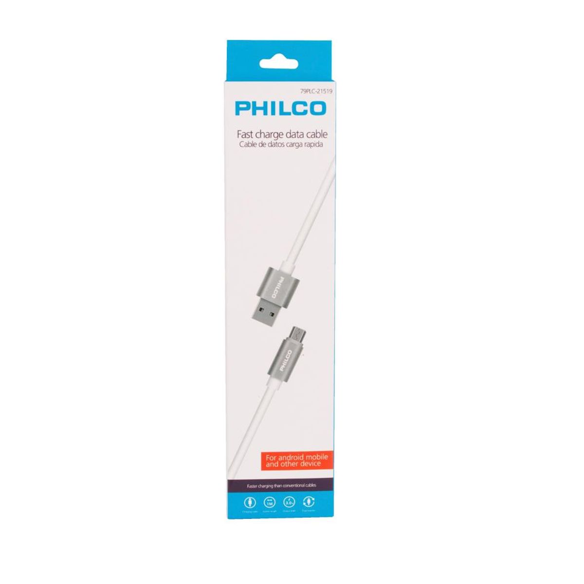 PHILCO - CABLE DE CARGA 3.0  Y DATOS MICRO USB 1MT PHILCO