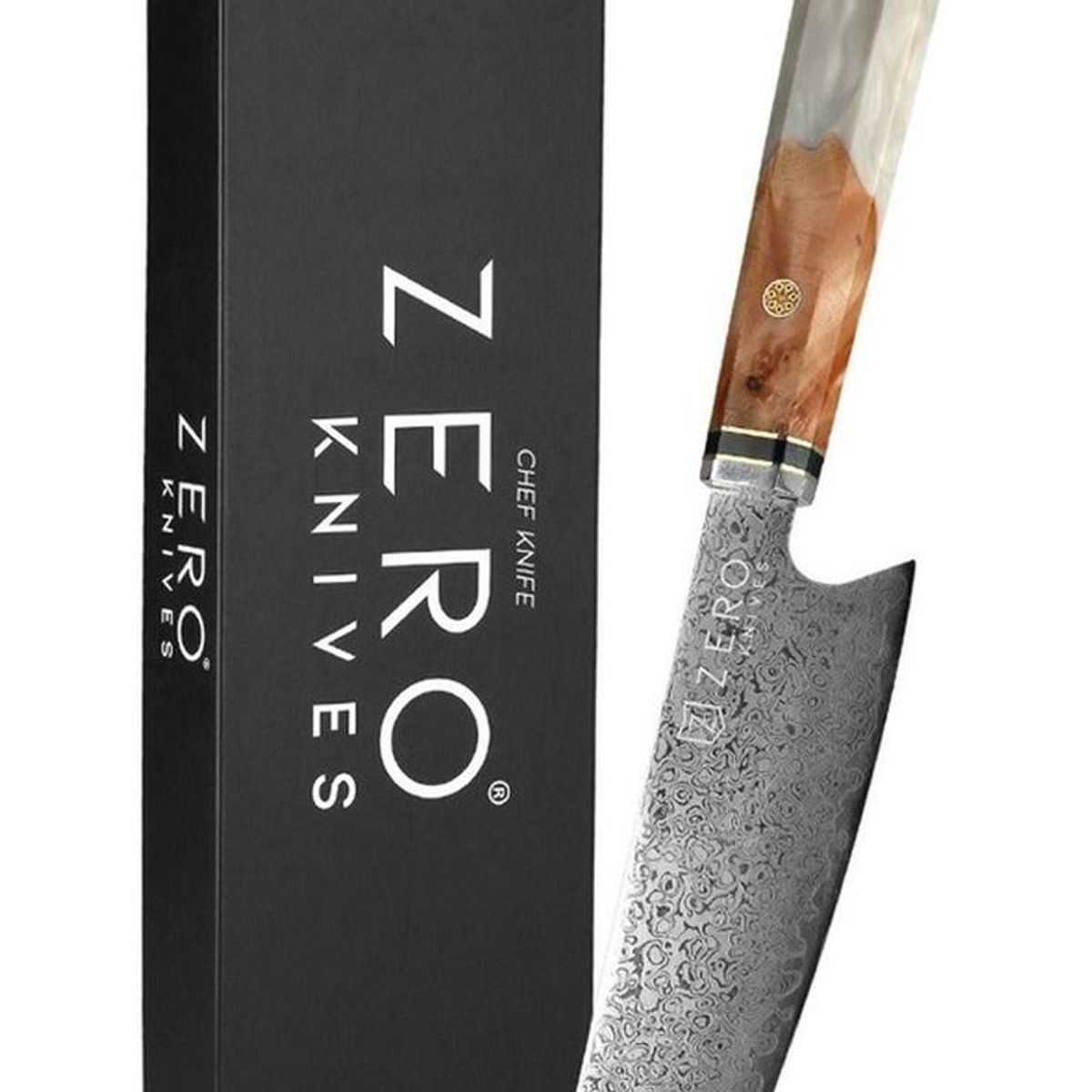 ZERO KNIVES - Cuchillo Kiritsuke 82 - Zero Knives - Epoxy Damascus - Blanco