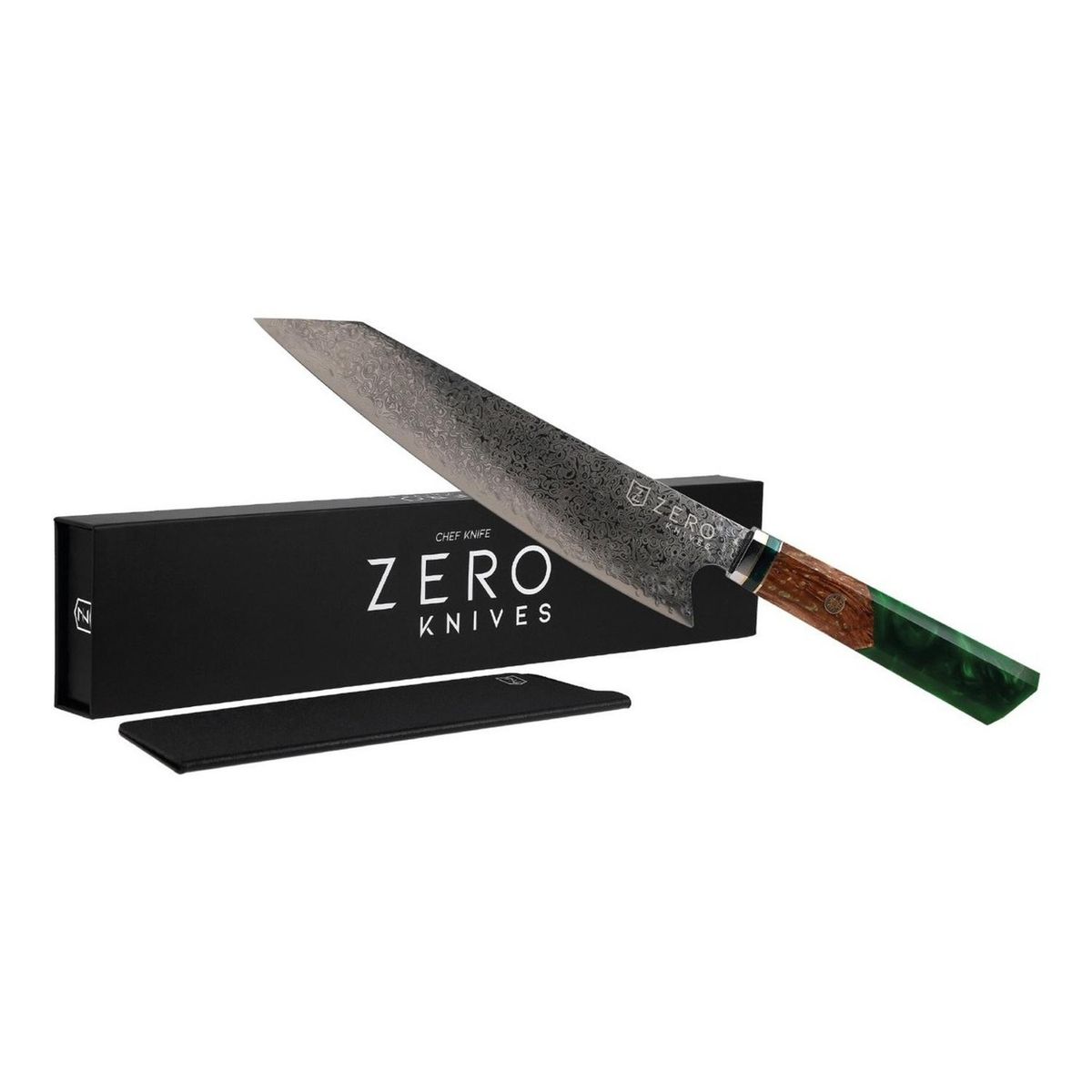 ZERO KNIVES - Cuchillo Kiritsuke 82 - Zero Knives - Epoxy Damascus - Verde