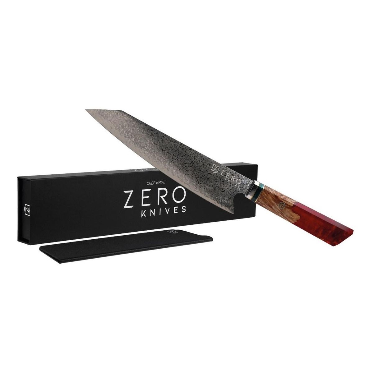 ZERO KNIVES - Cuchillo Kiritsuke 82 - Zero Knives - Epoxy Damascus - Rojo