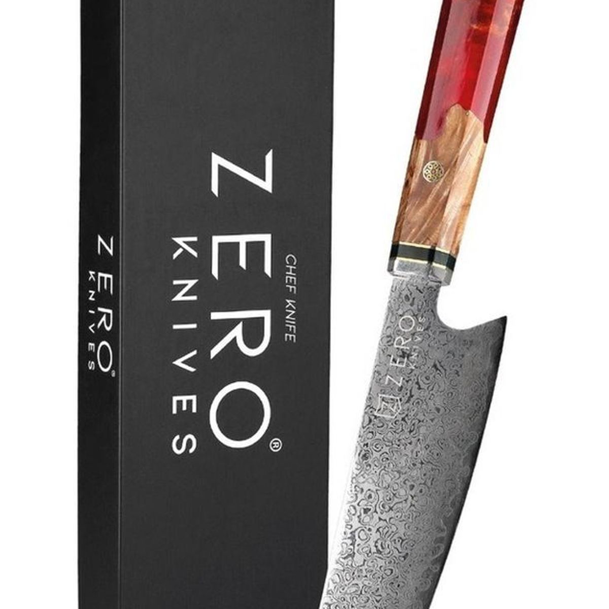 ZERO KNIVES - Cuchillo Kiritsuke 82 - Zero Knives - Epoxy Damascus - Rojo
