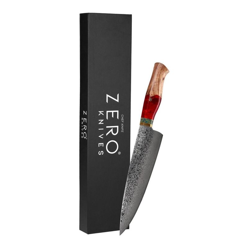 ZERO KNIVES - Cuchillo Acero Damasco 76 - Zero Knives - Vg 10 Pro - Rojo