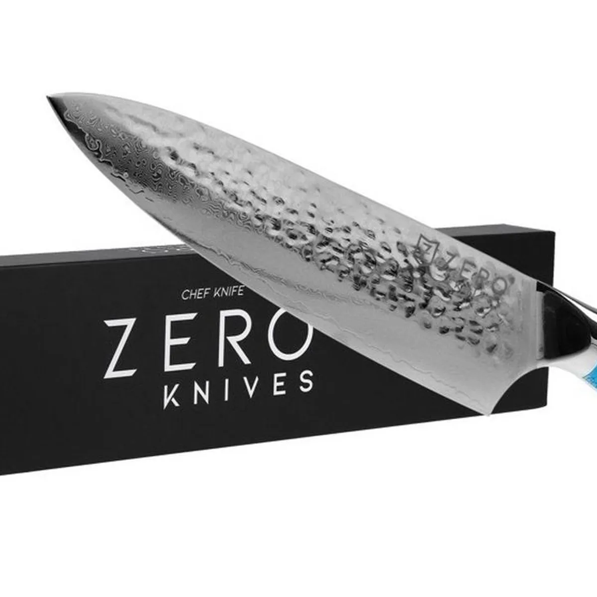 ZERO KNIVES - Cuchillo Acero Damasco 80 Zero Knives - Bt Chef Y Asado Color Celeste