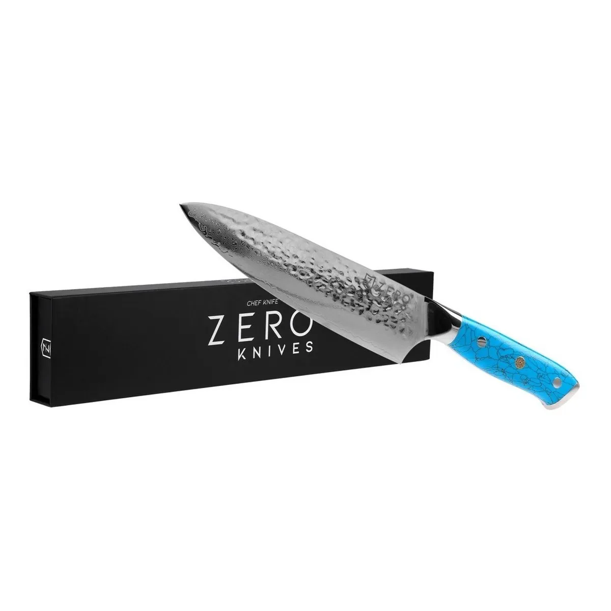 ZERO KNIVES - Cuchillo Acero Damasco 80 Zero Knives - Bt Chef Y Asado Color Celeste