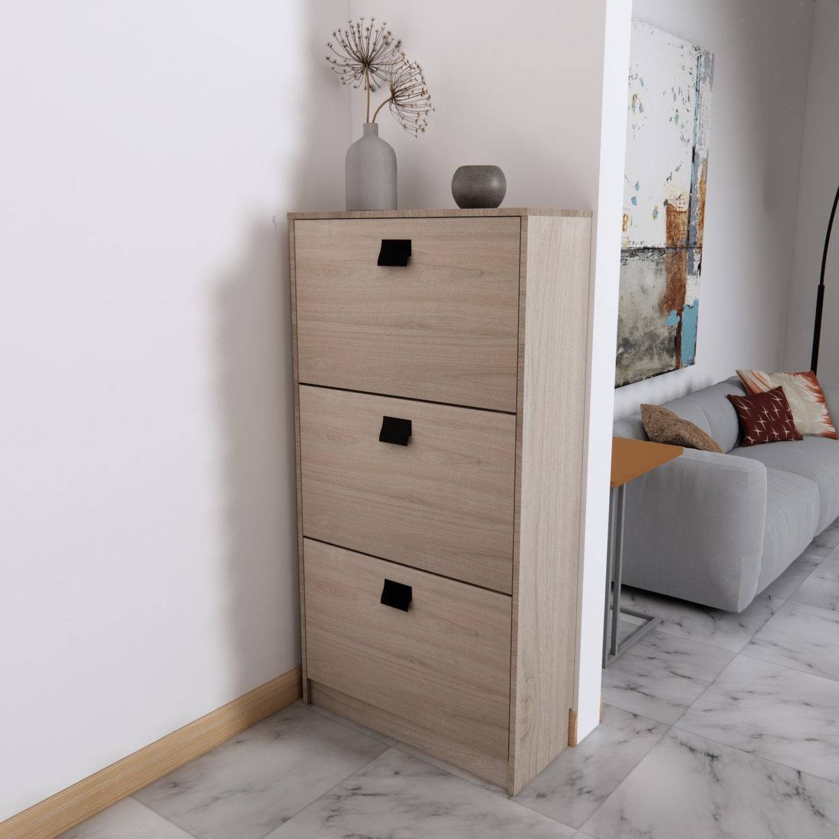 MOBELTEK - Mueble Organizador Zapatos 3 Puertas Nougat
