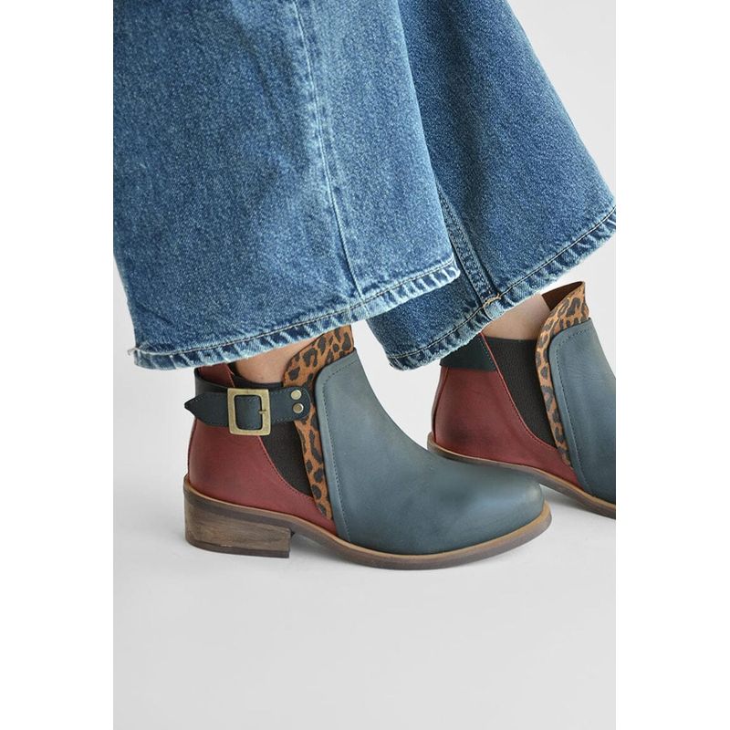 GIANI DAFIRENZE - Botin Mujer De Cuero Angu Negro Burdeo C10