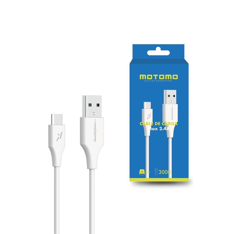 MOTOMO - Cable MO-MAX 2.4 Motomo, USB-C a USB-A, 3 Metros, Color Blanco