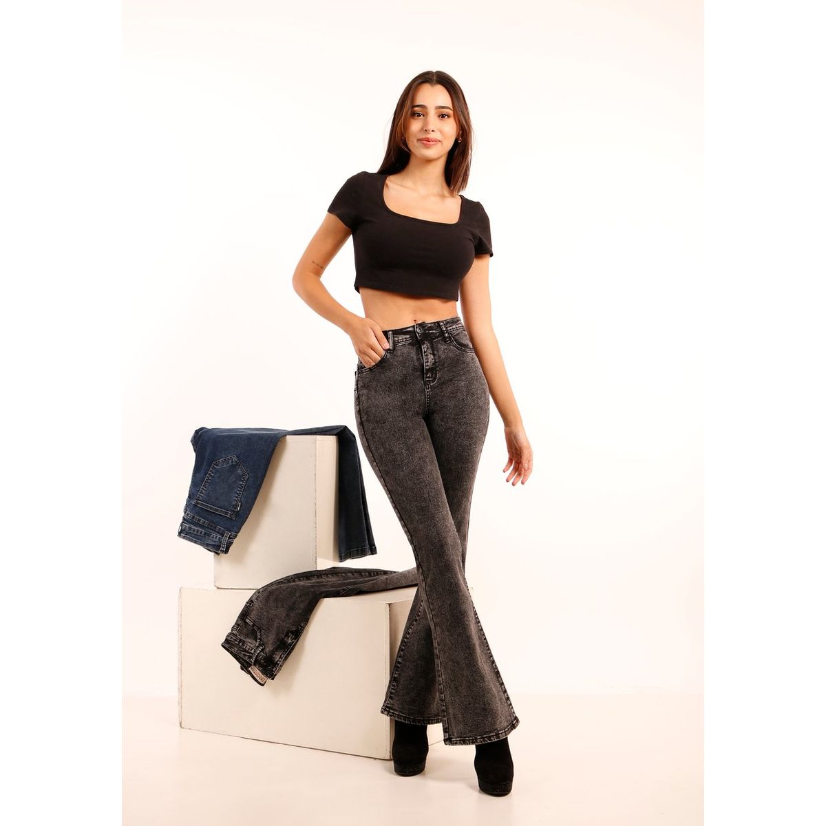 TENTATION - Jeans Flare Gravillado Push Up Black Tentation