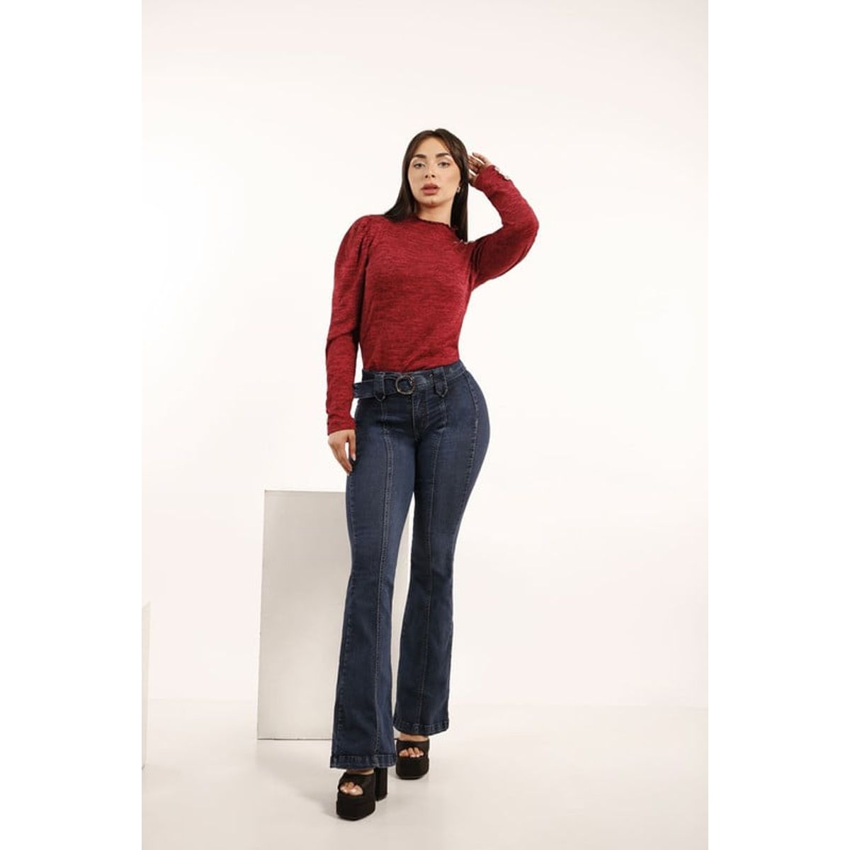 TENTATION - Jeans Cortes Pierna Flare Azul Tentation