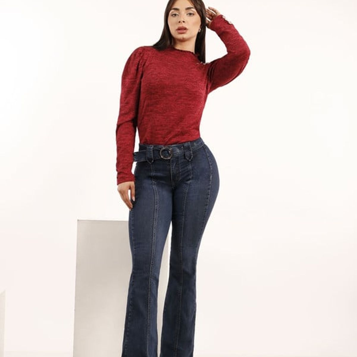 TENTATION - Jeans Cortes Pierna Flare Azul Tentation