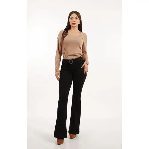 TENTATION - Jeans Cortes Pierna Flare Black
