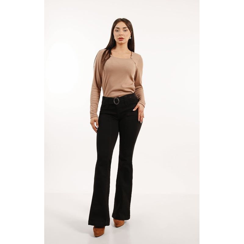 TENTATION - Jeans Cortes Pierna Flare Black Tentation