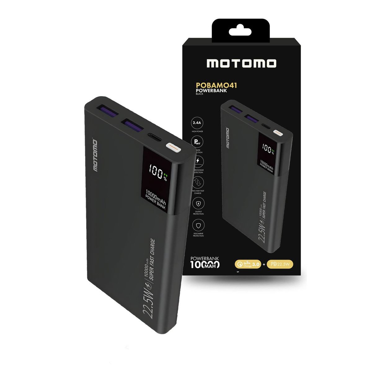 MOTOMO - Fuente de Carga Power Bank Motomo MO41 10000mAh POBAMO41 Negro