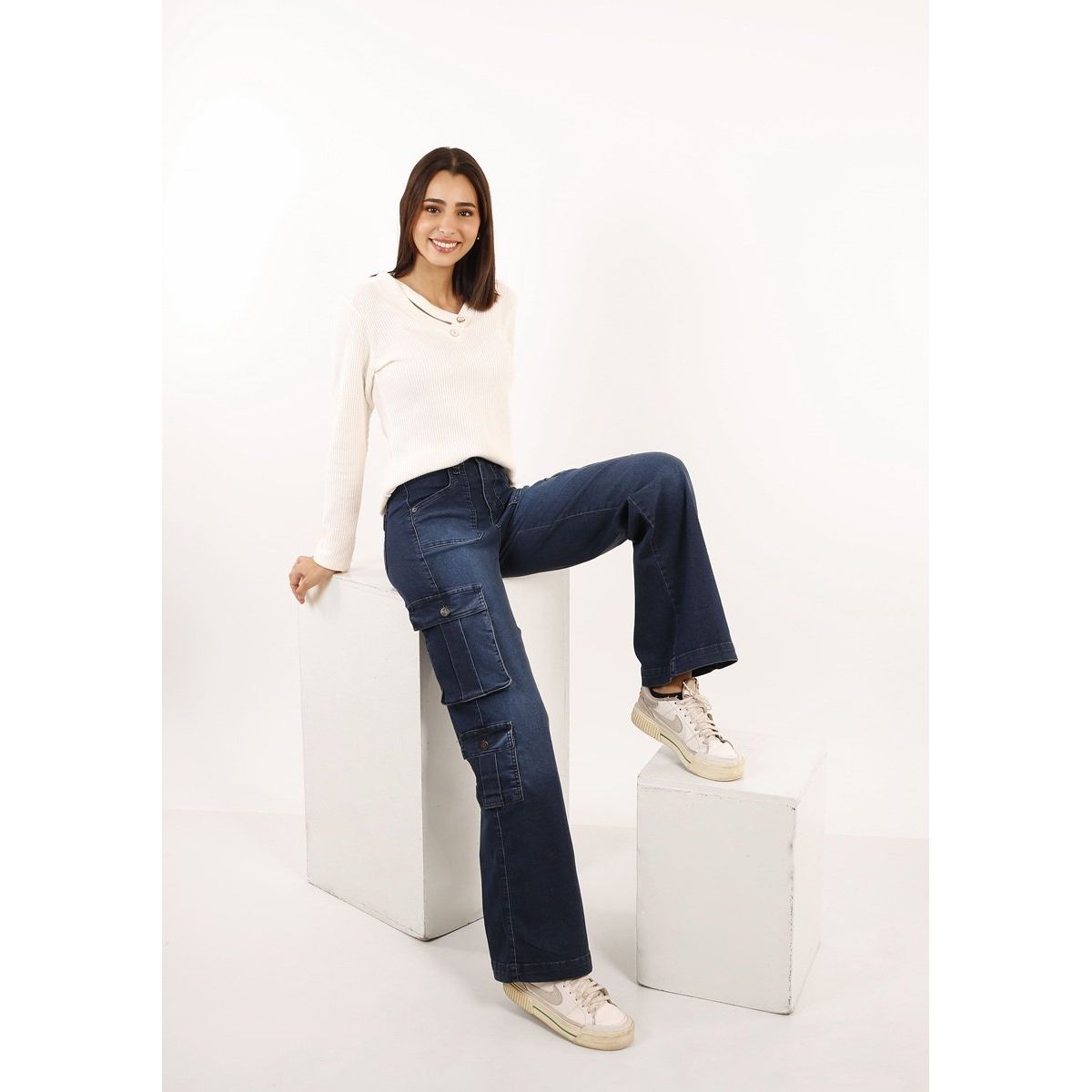TENTATION - Jeans Cargo Bio Focalizado Azul Tentation