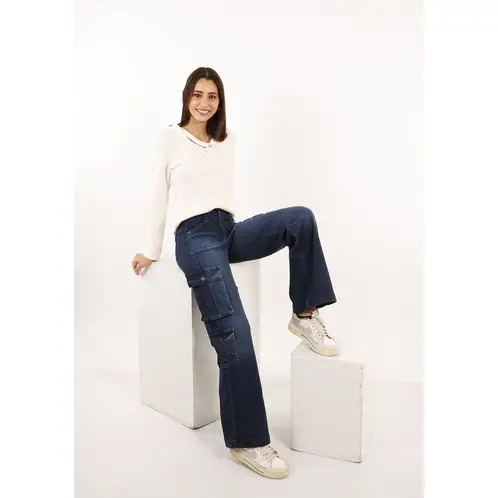 TENTATION - Jeans Cargo Bio Focalizado Azul