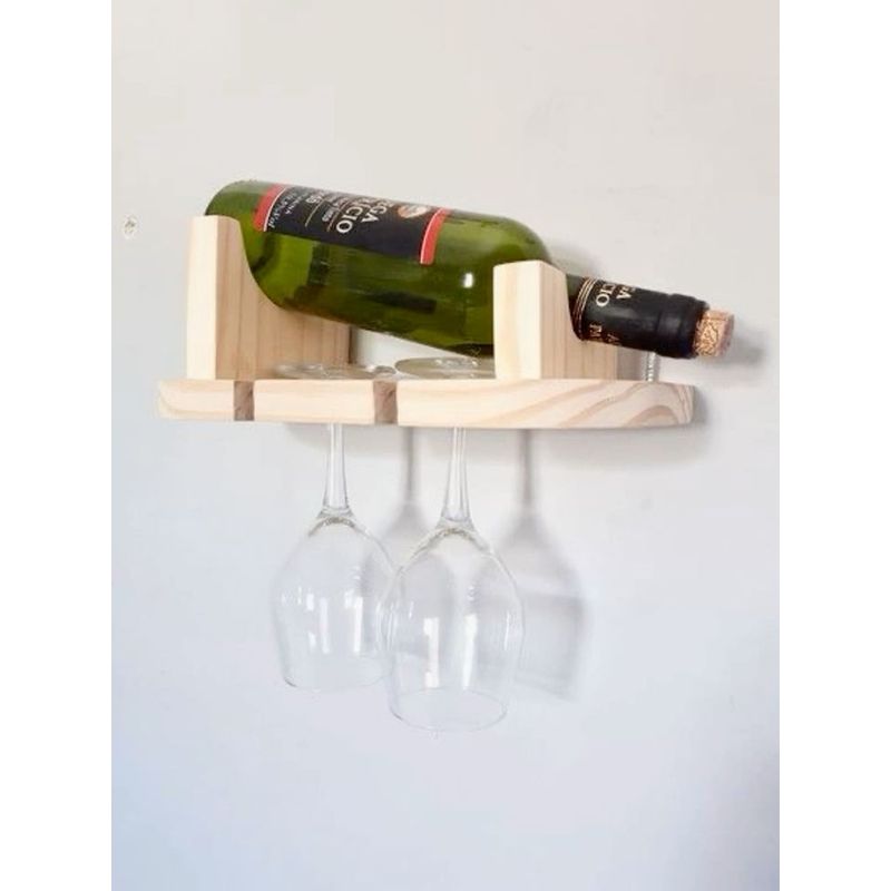 GENERICO - Mini Cava Pequeña Porta Vino Y Copas Madera Rustico